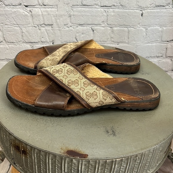 GUESS Men’s Criss Cross Sandals, Leather & Monogram Fabric Size 11.5 - Picture 3 of 9